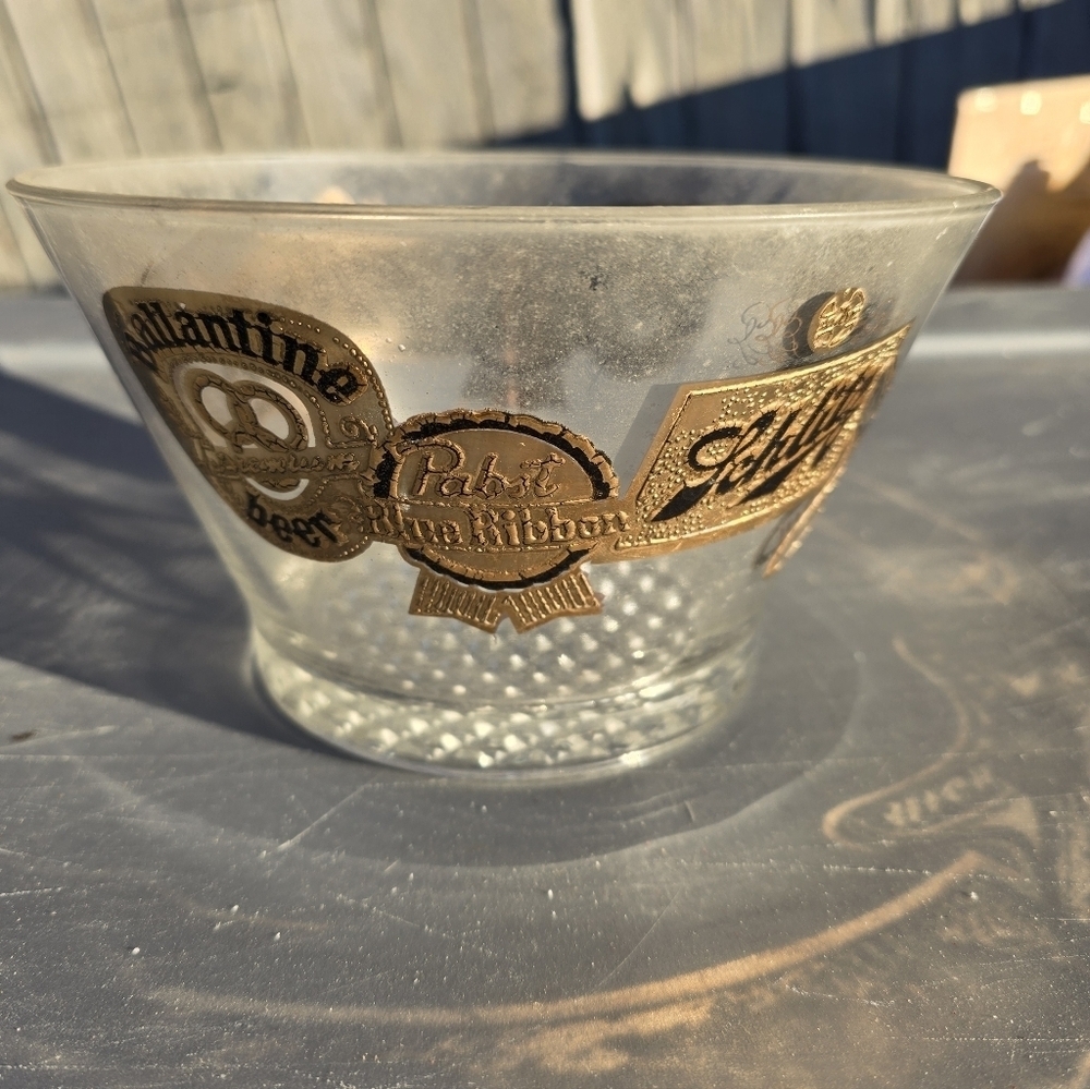 Libbey Vintage MCM 22kt Beer Logo Brands Ice Bucket